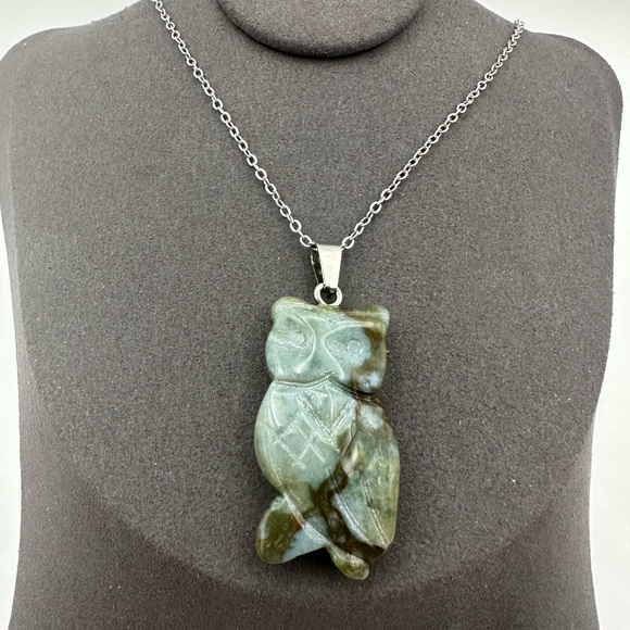 B.Rising Jewelry - Ocean Jasper Owl Pendant Necklace on Silver Copper Chain